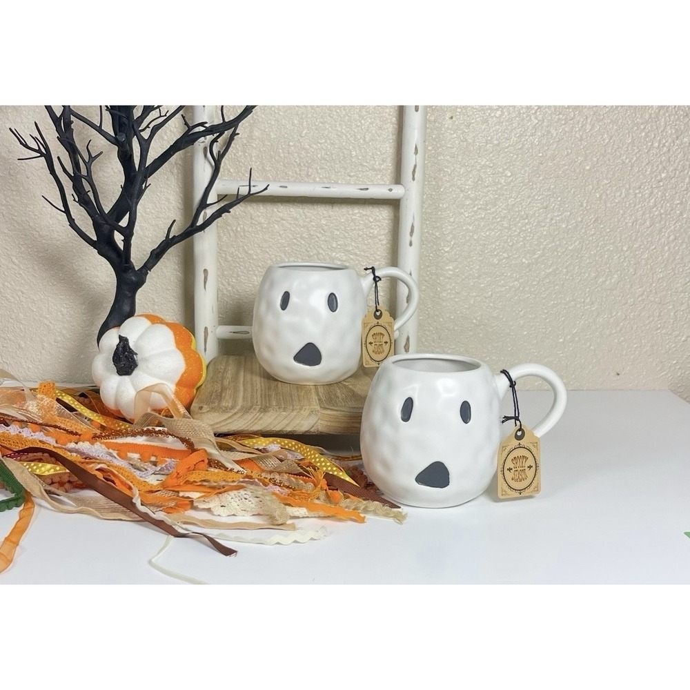 Debossed Stoneware Ghost Shaped 2 Mugs
